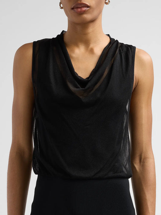 SIMKHAI Cara Cowl Neck Tank Top, Black