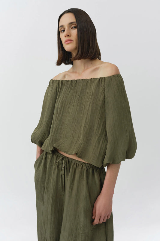 Simkhai Anni Puff Sleeve Cropped Top