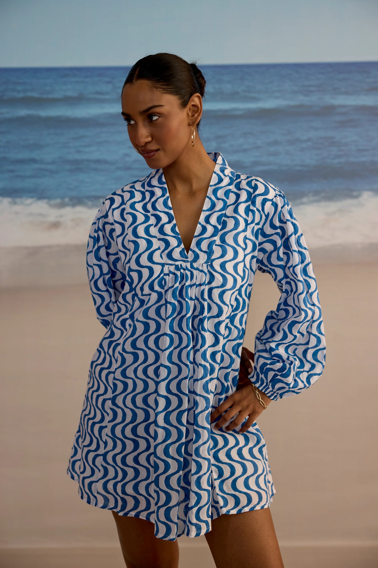 SZ Blockprints Lara dress in Wavy Print