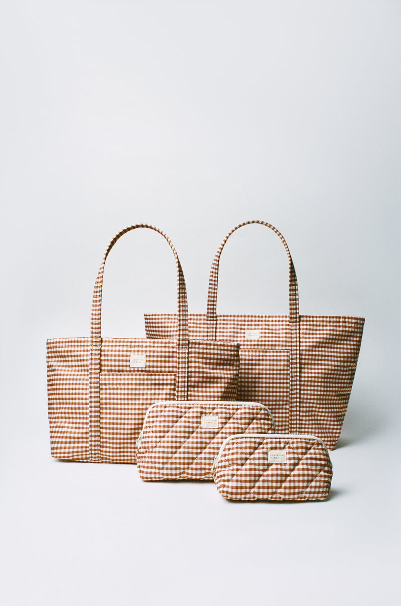 Loeffler Randall Georgette Brown Gingham Mini Cosmetic Pouch