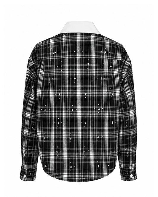 Silvian Heach Cropped Stardust Shirt with Contrast Collar