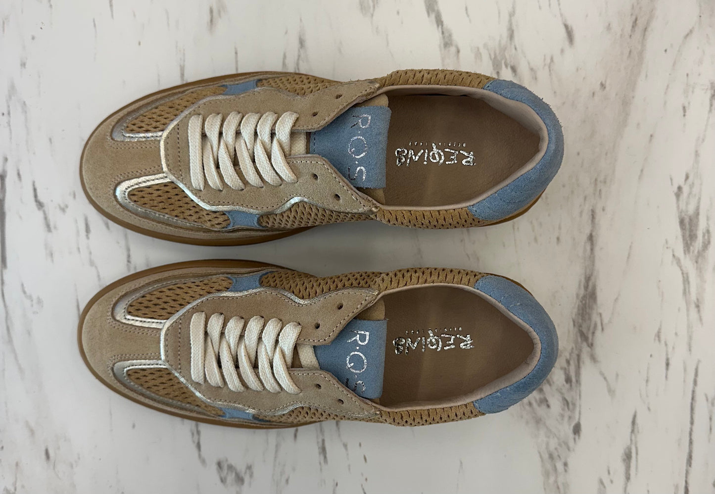 Reqins Athena Mix Cuir Suede Perforated Beige/Blue