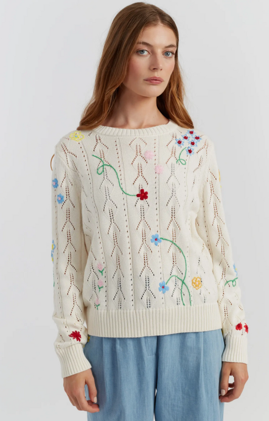 Chinti & Parker Hand Embroidered Floral Sweater