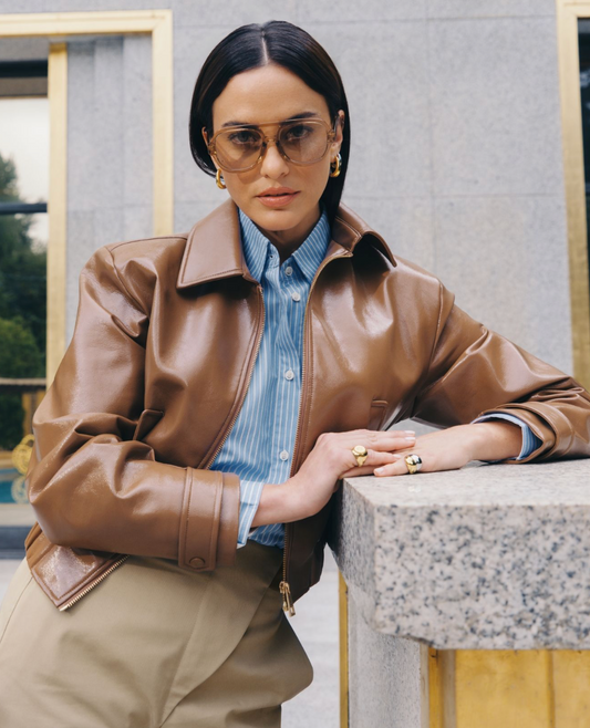 Josh V Peaden Bomber Jacket, Patent Cognac