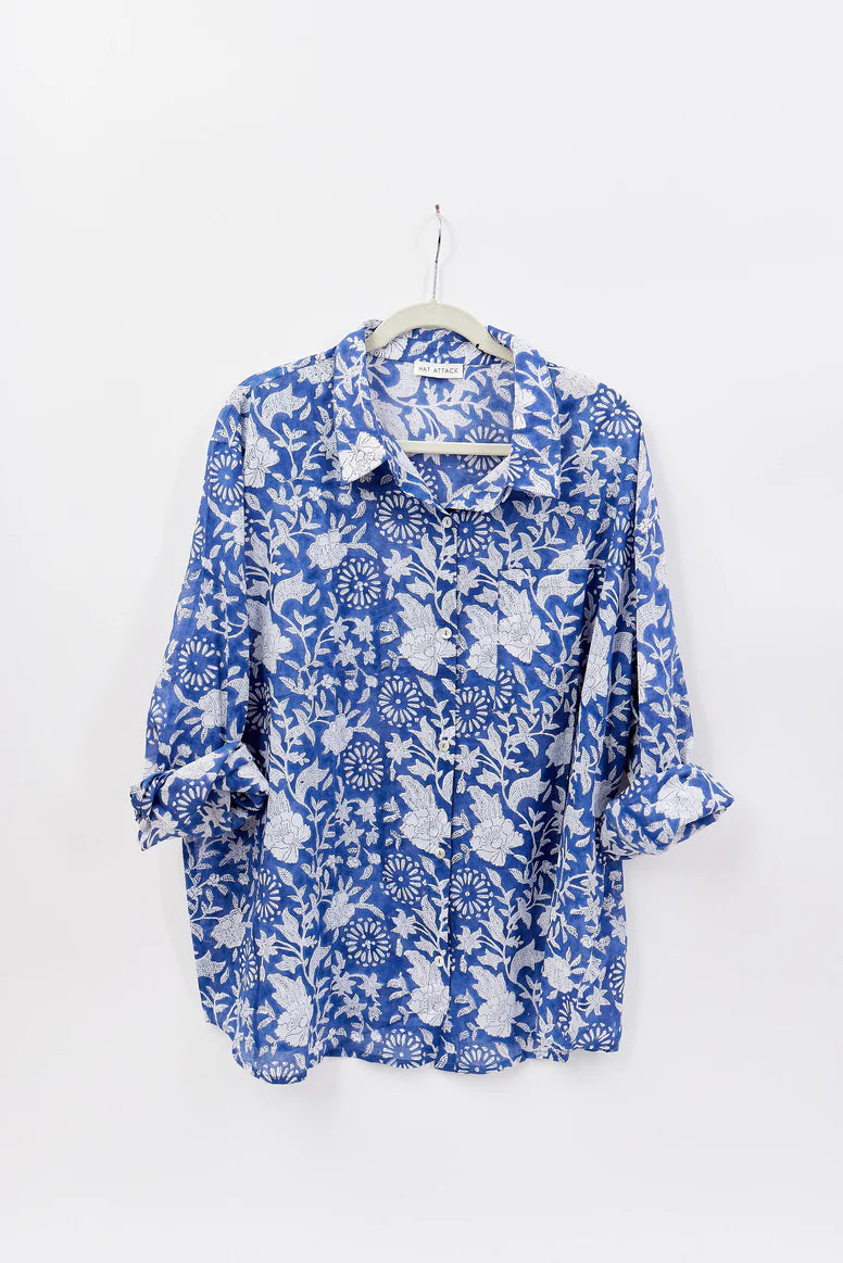 Hat Attack Printed Beach Shirt, Floral Navy