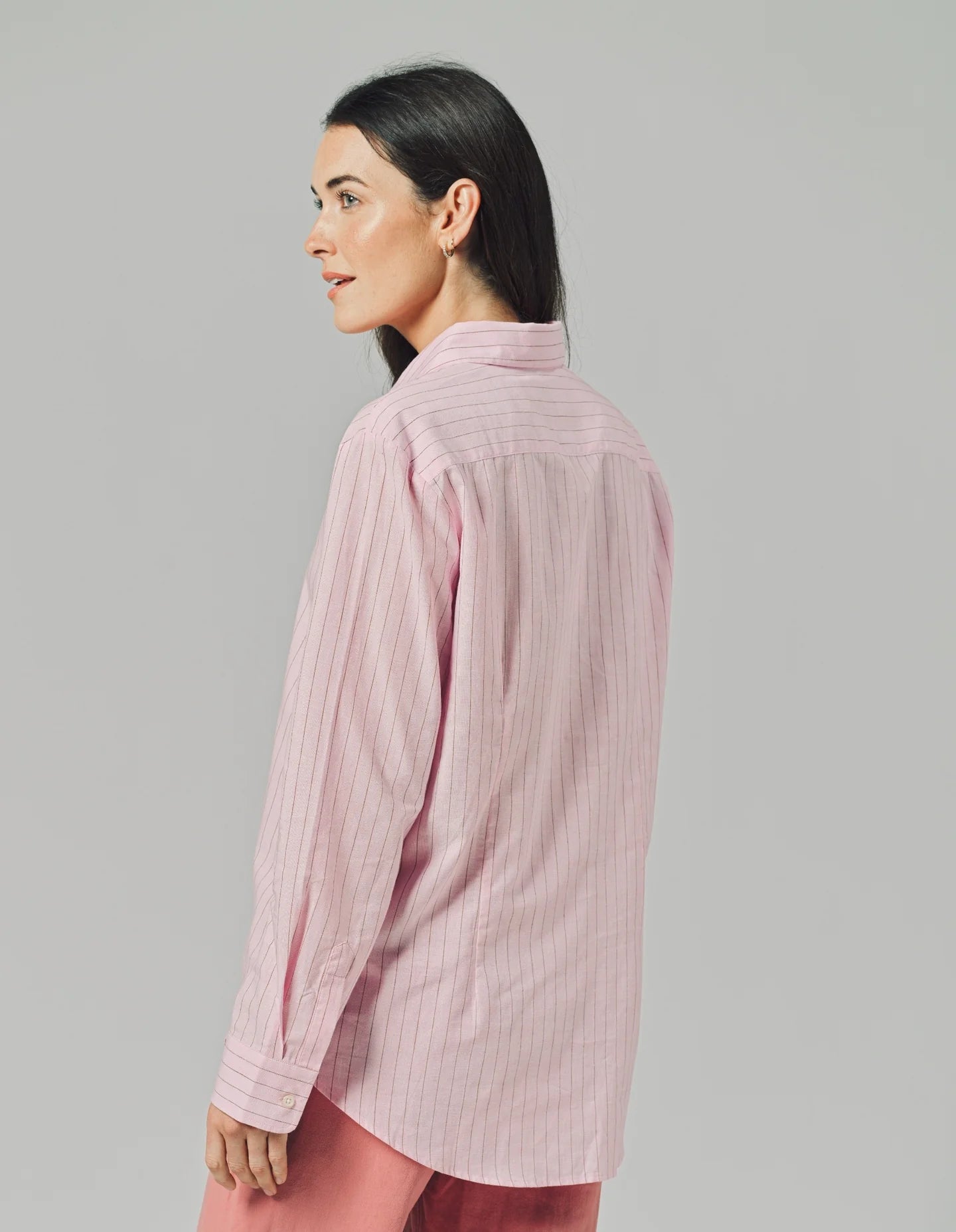 The Shirt by Rochelle Behrens, The Washed Linen Shirt, Pink/Tan Stripe