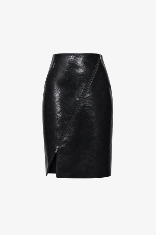 Toccin Verena Asymmetrical Zip Front Skirt, Black