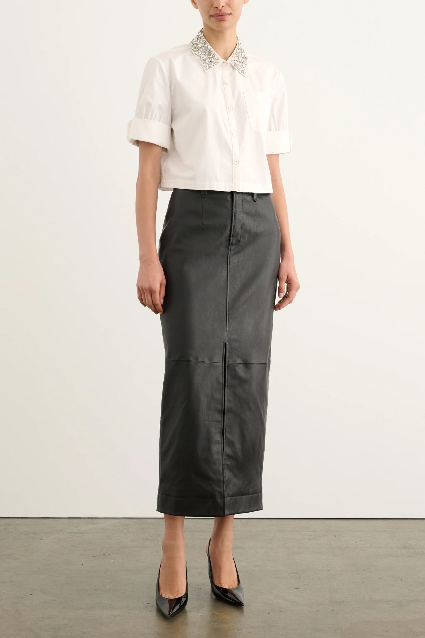 Toccin ZADIE COMBO CROPPED BUTTON-DOWN SHIRT