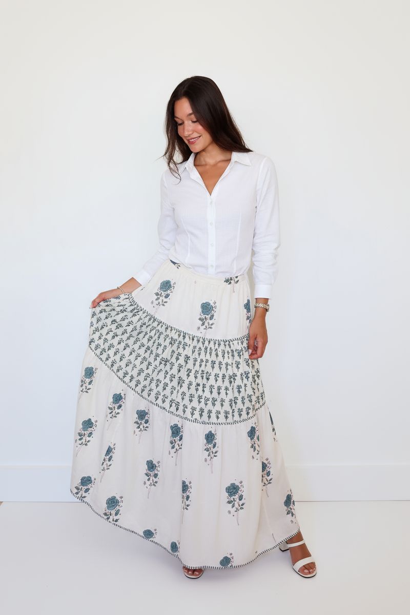 Nibi-Mtk Drue Tiered Skirt in Mystic Blue