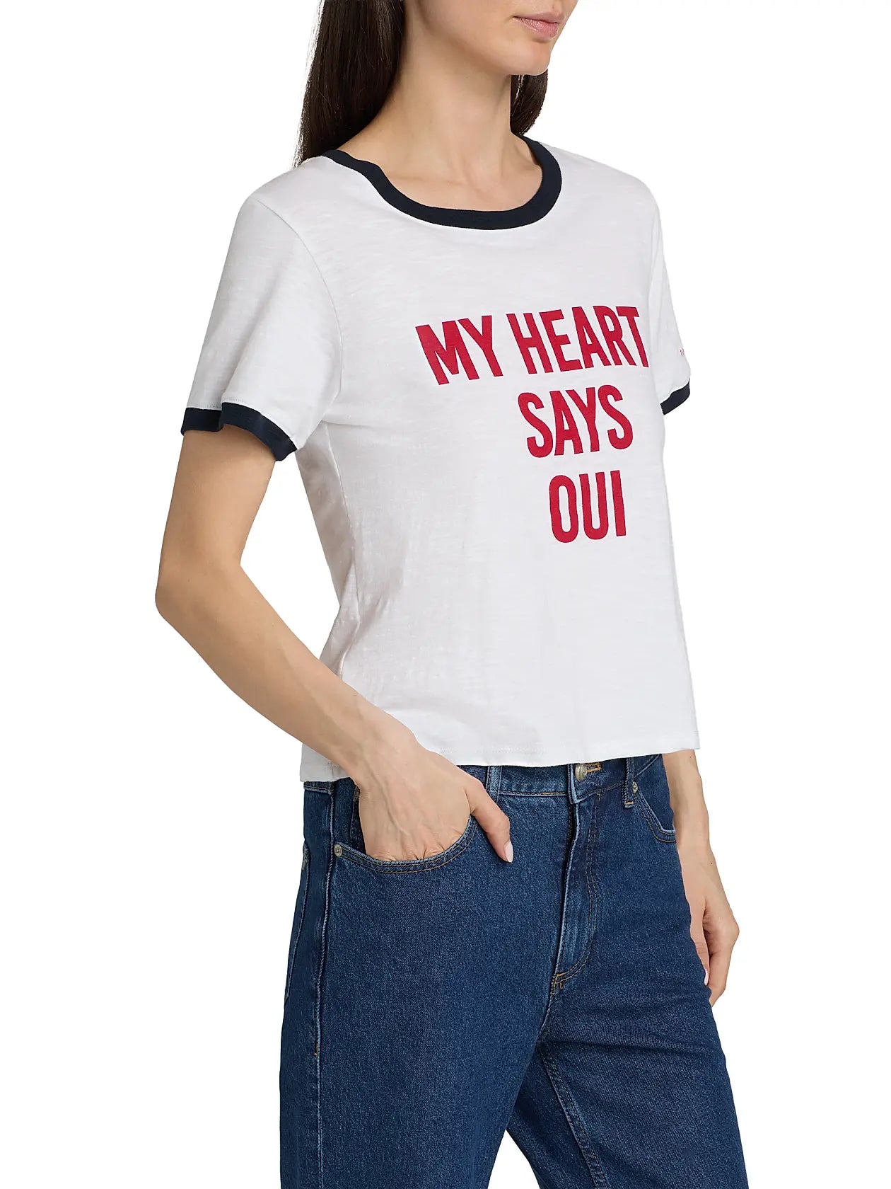 Cinq a' Sept My heart says Oui Shrunken ringer tee