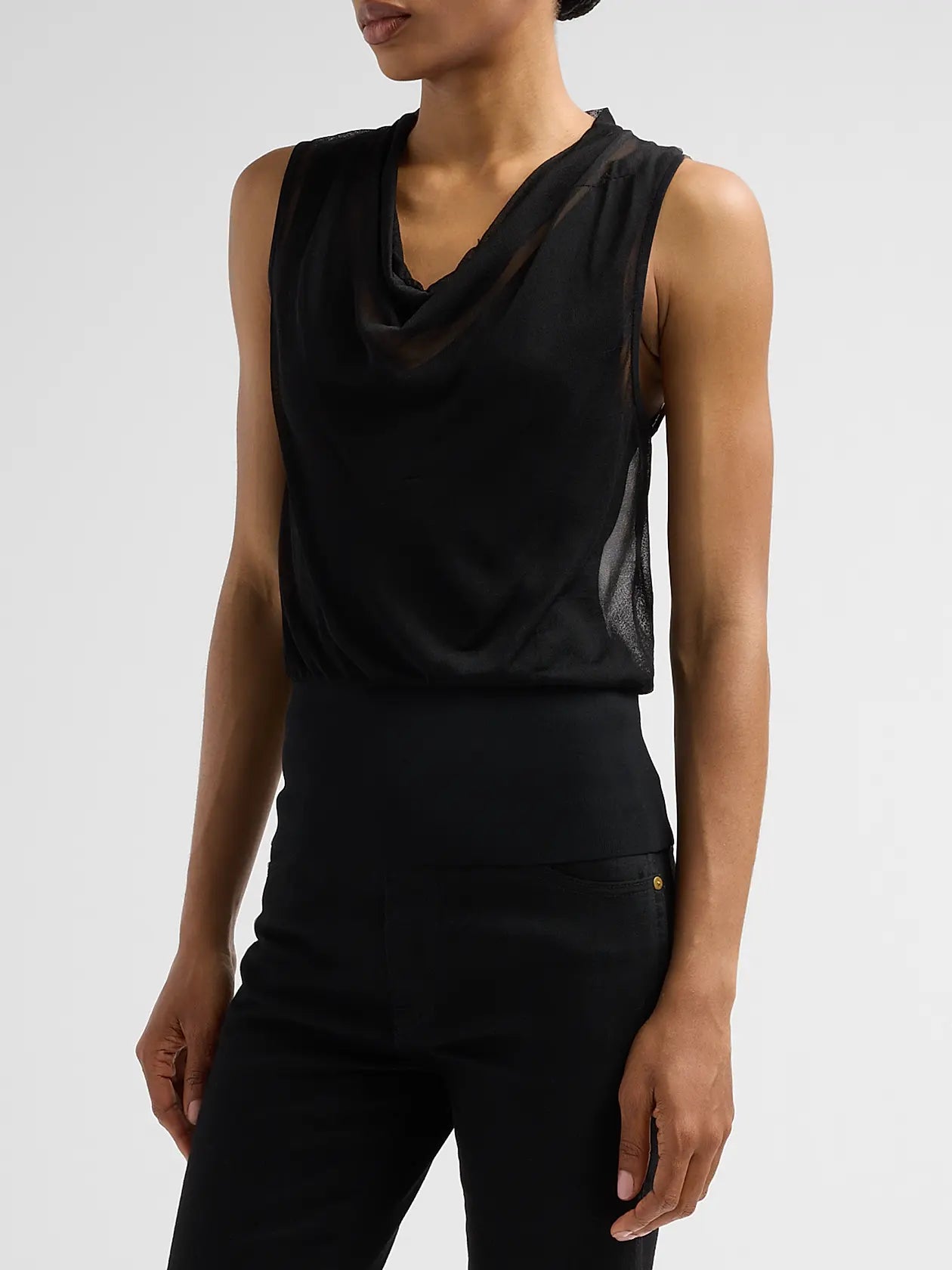 SIMKHAI Cara Cowl Neck Tank Top, Black