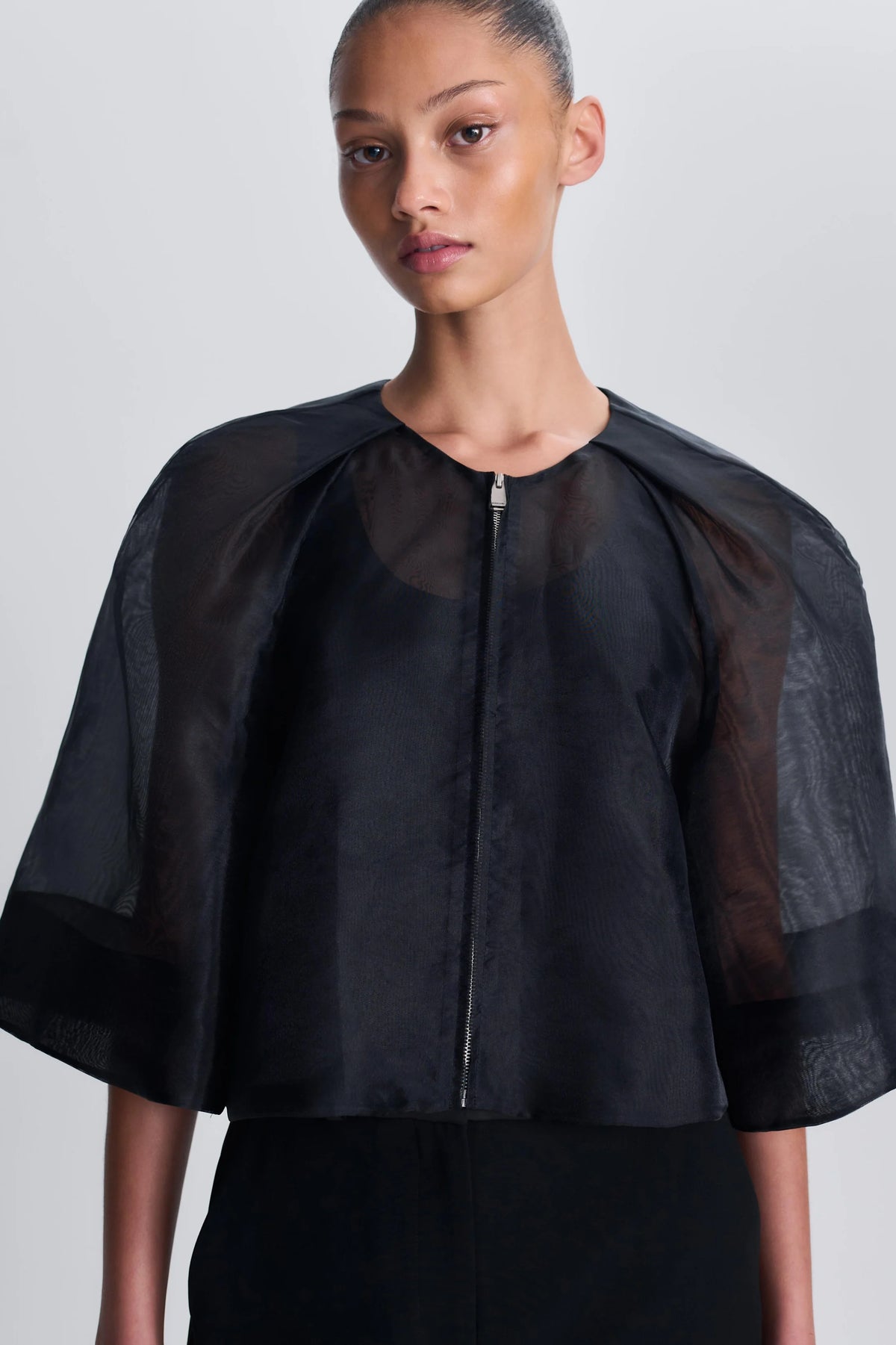 SIMKHAI Arielle Organza Top , Black