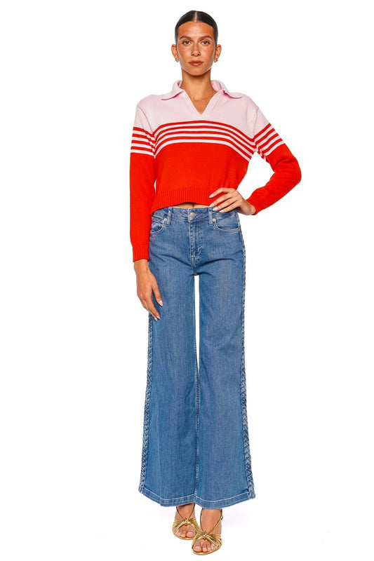 SIMKHAI Jules Knit Striped Color Blocked Sweater