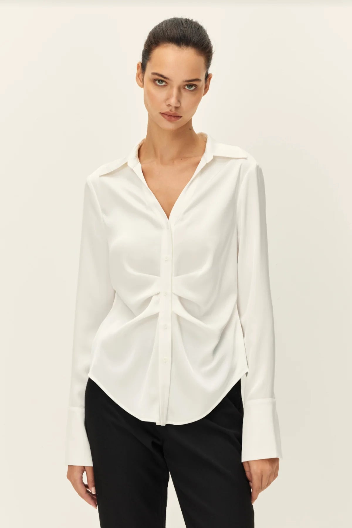 Elodie the Label Canal Pleated Front Shirt- Ivory