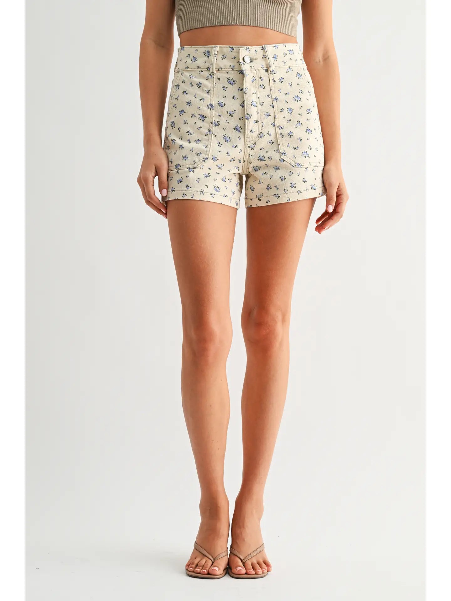 Just Black Denim- Flower Print High Rise Jean short