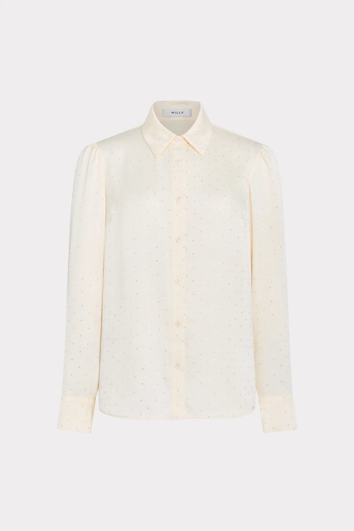 Milly Ashton Satin Embellished Ivory Blouse in Ivory