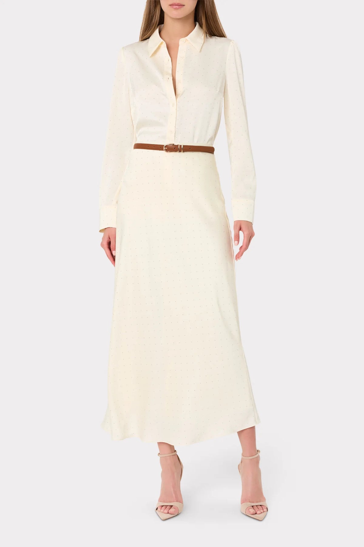 Milly Ashton Satin Embellished Ivory Blouse in Ivory