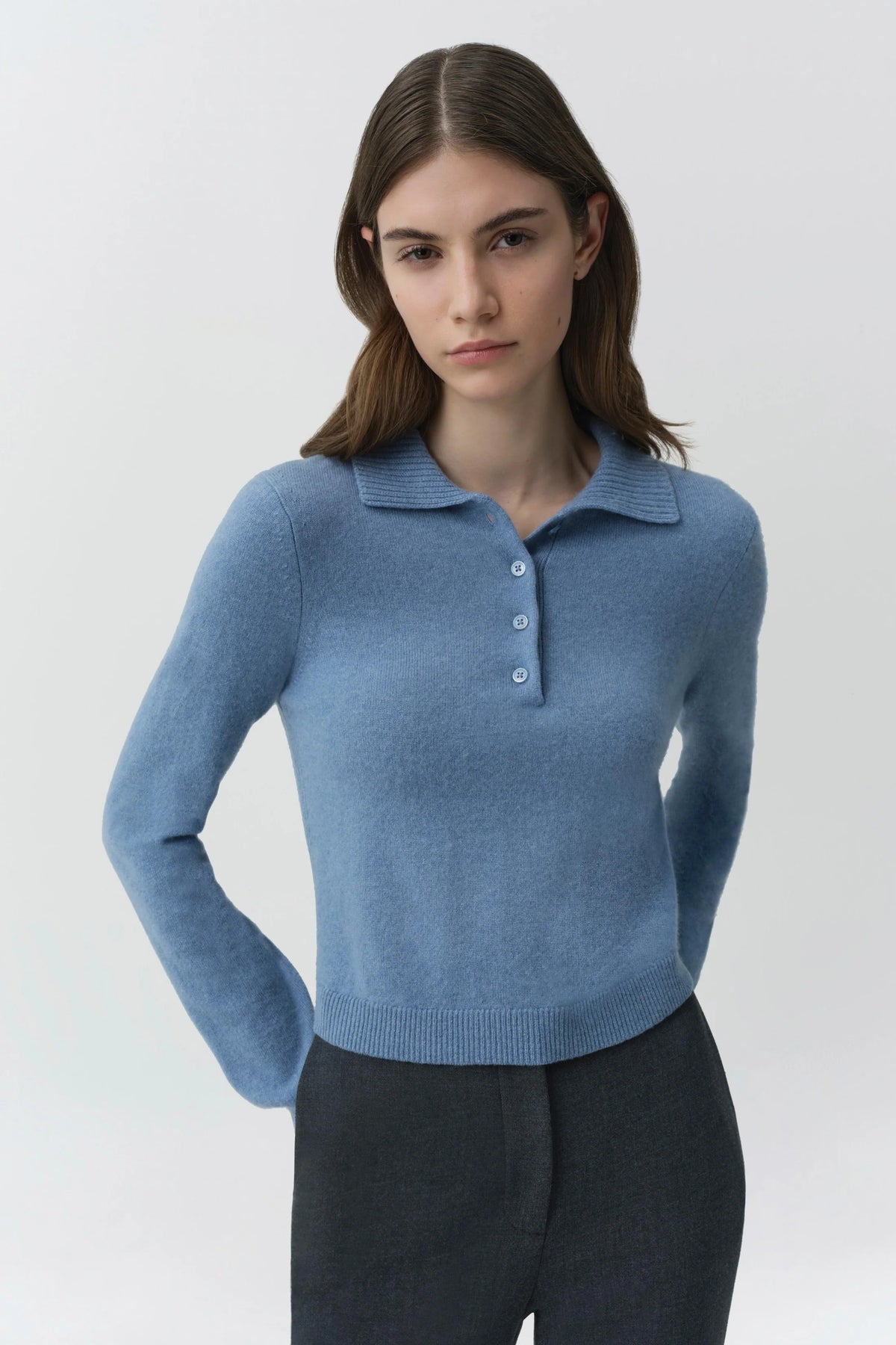 Simkhai Constance Cashmere Polo- Dusty Blue