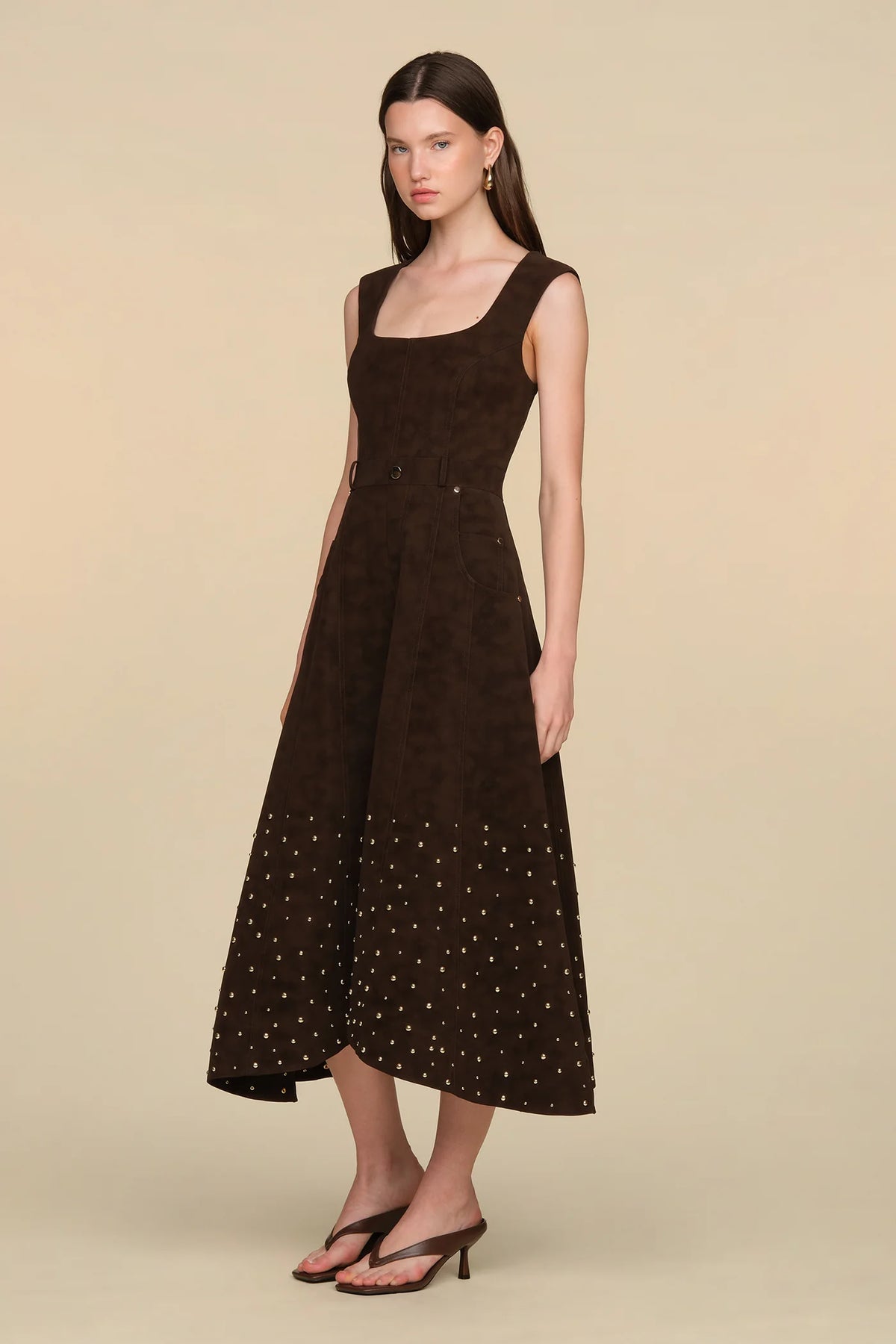 AMUR Kenny Suede Studded Midi, Toffee Swirl