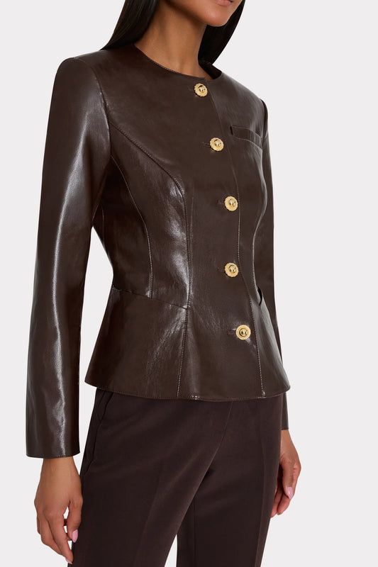 Milly Wells Faux Leather Jacket, Dark Brown