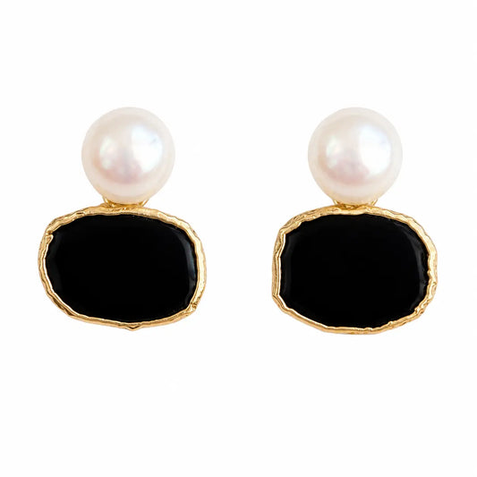 Julie Ryan Design Catherine Freshwater Pearl and Black Onyx Stud Earrings