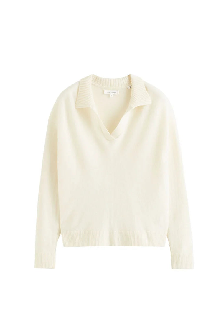 Cream Wool-Cashmere Collared Sweater
