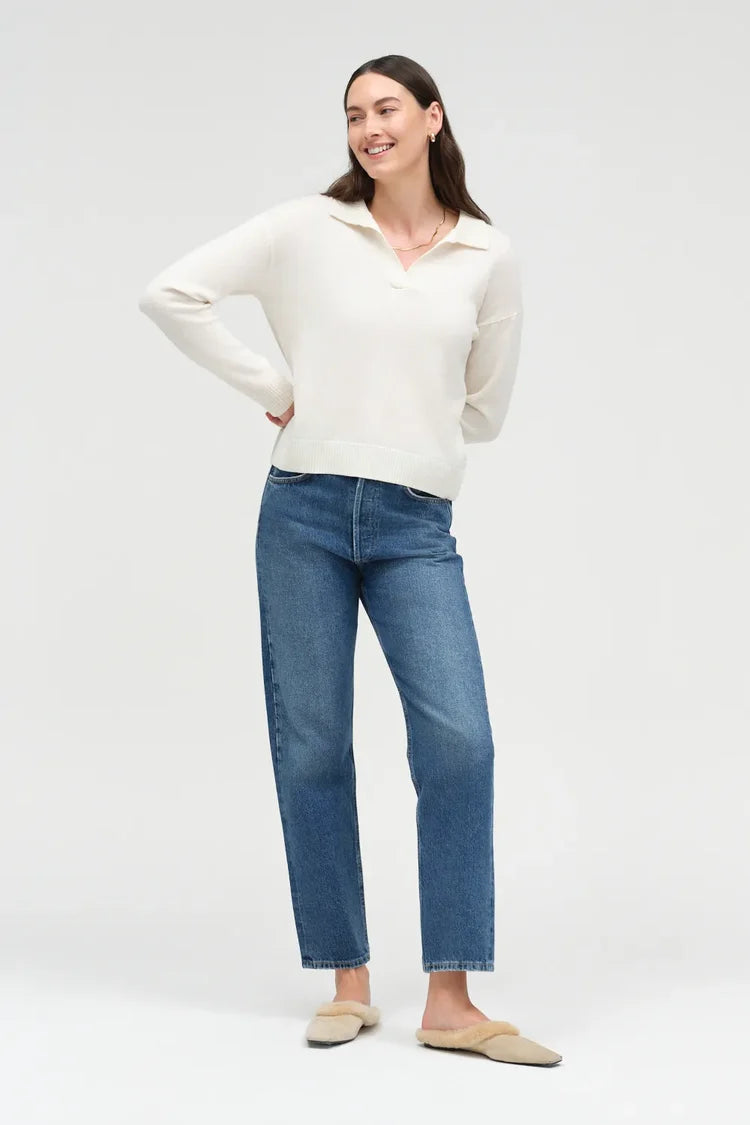 Cream Wool-Cashmere Collared Sweater