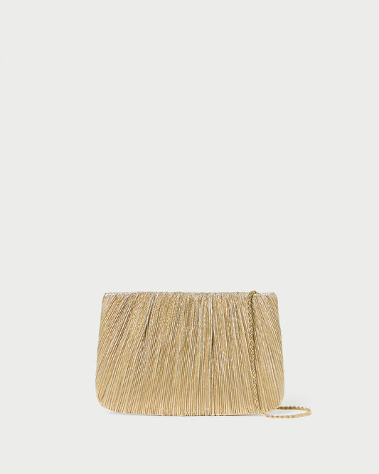 Loeffler Randall Brit Gold Lame' Pleated Clutch