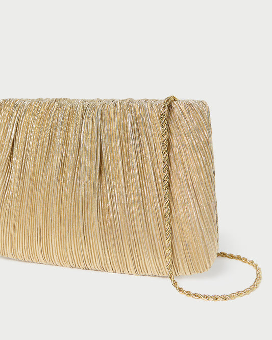 Loeffler Randall Brit Gold Lame' Pleated Clutch
