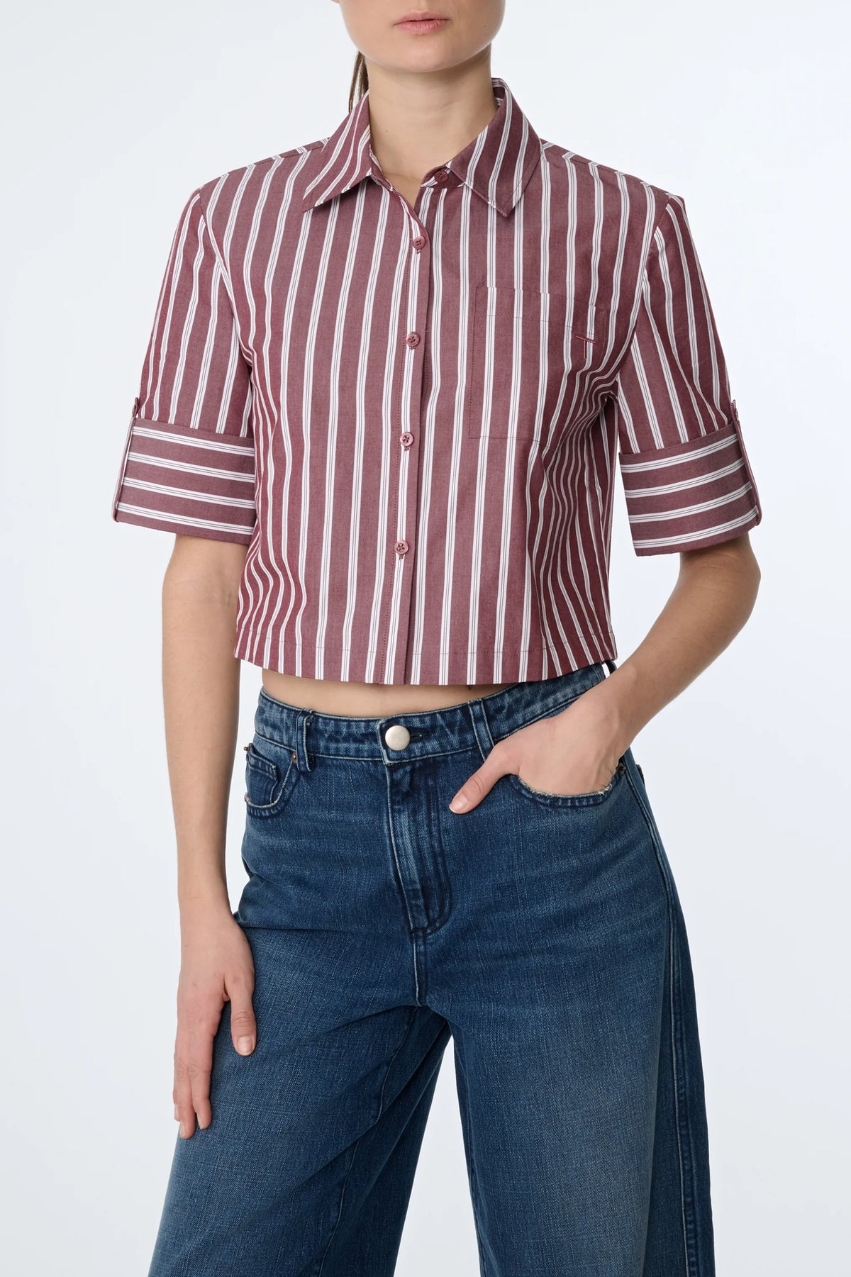 The Toccin BROOKS CROPPED BUTTON DOWN, Washed Oxford Stripe