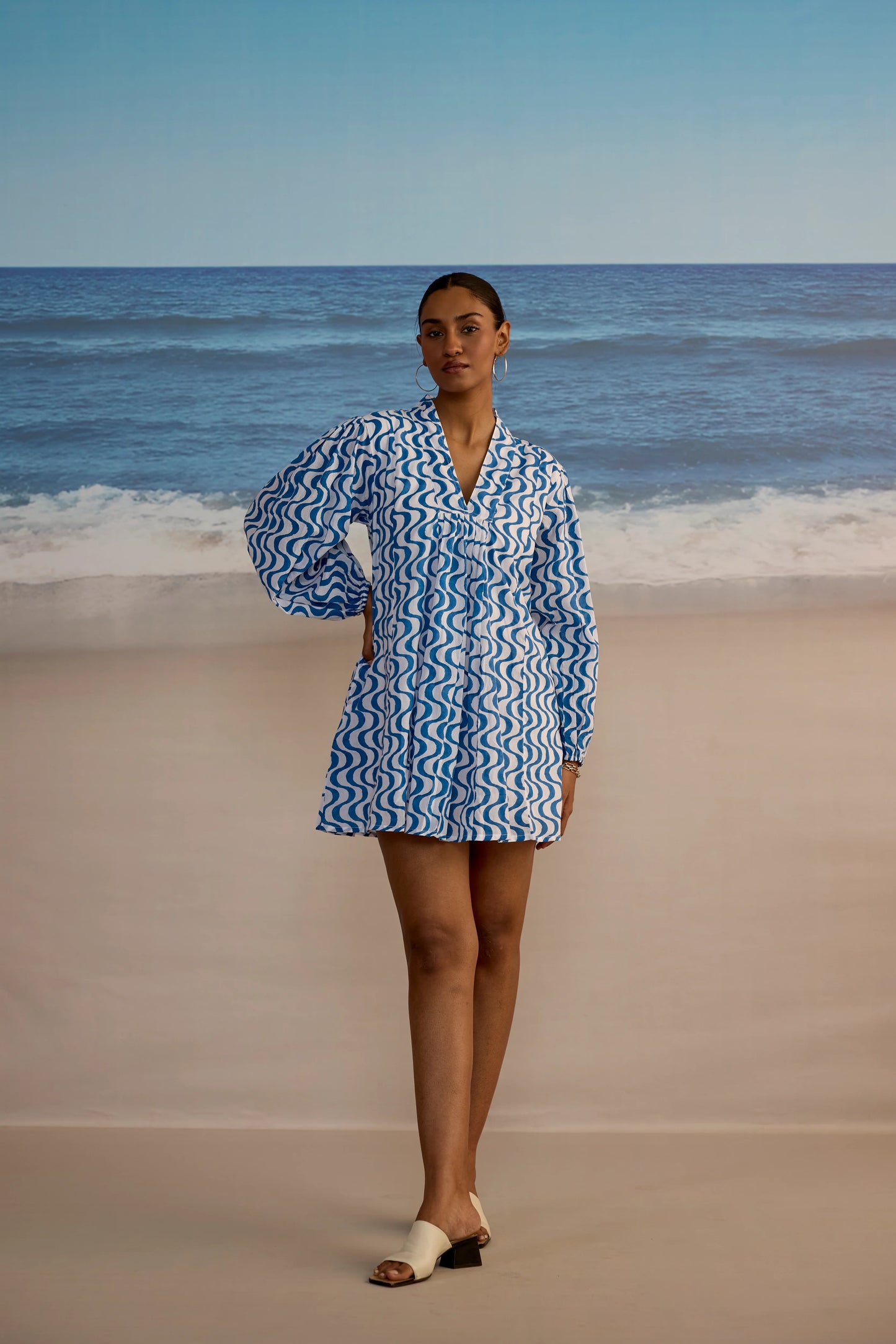 SZ Blockprints Lara dress in Wavy Print