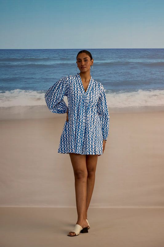 SZ Blockprints Lara dress in Wavy Print