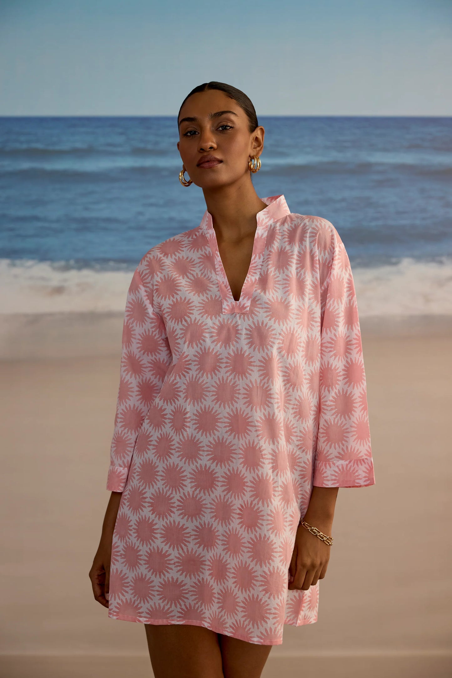 SZ Blockprints Short Douce Dress in Sun Print