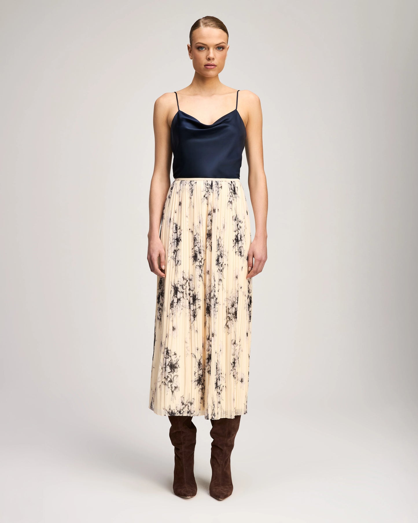 Cinq a Sept Hand sketched Floral Delaine Skirt