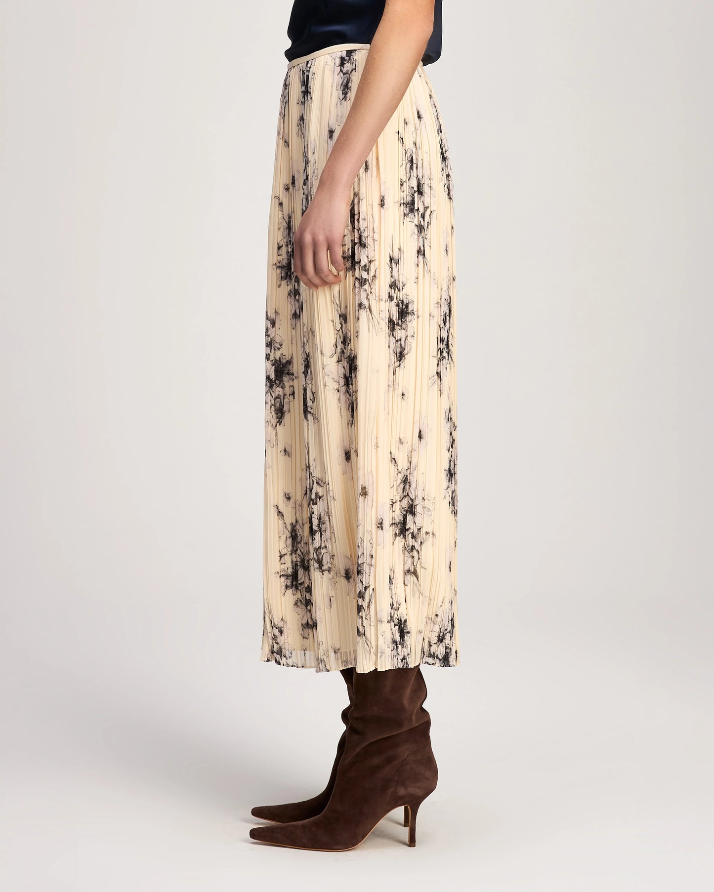 Cinq a Sept Hand sketched Floral Delaine Skirt