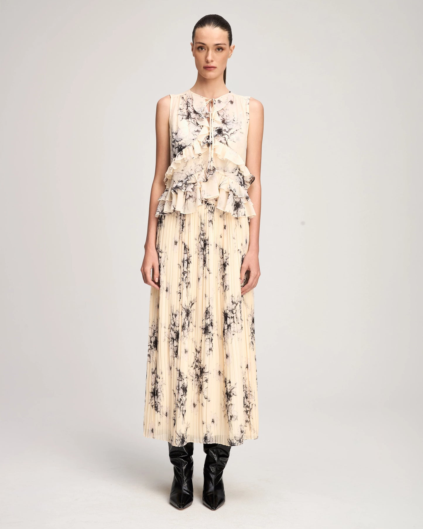 Cinq a Sept Hand sketched Floral Ariette Top