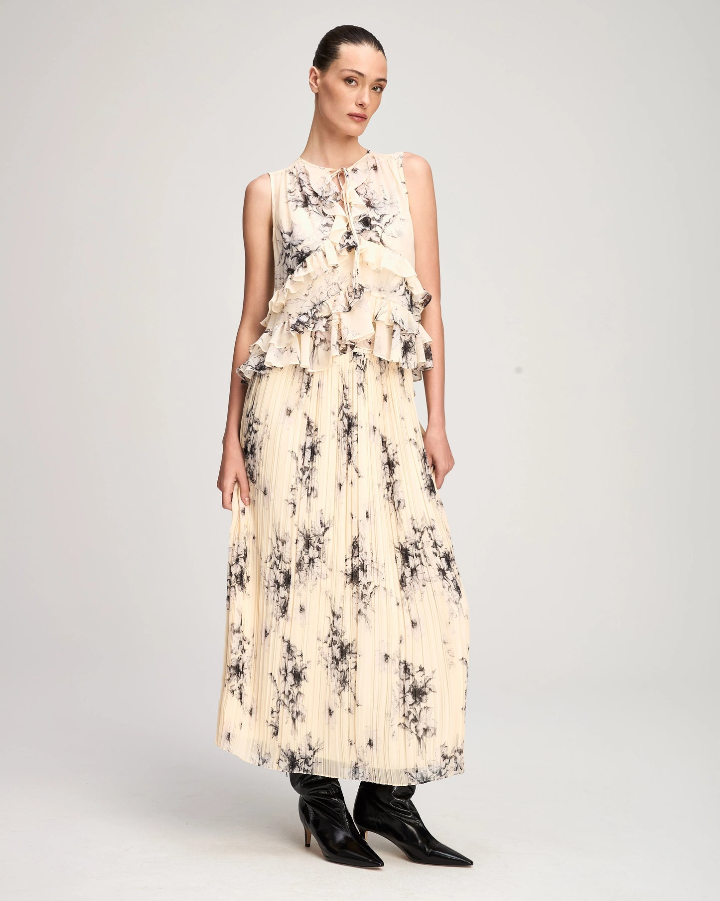 Cinq a Sept Hand sketched Floral Ariette Top