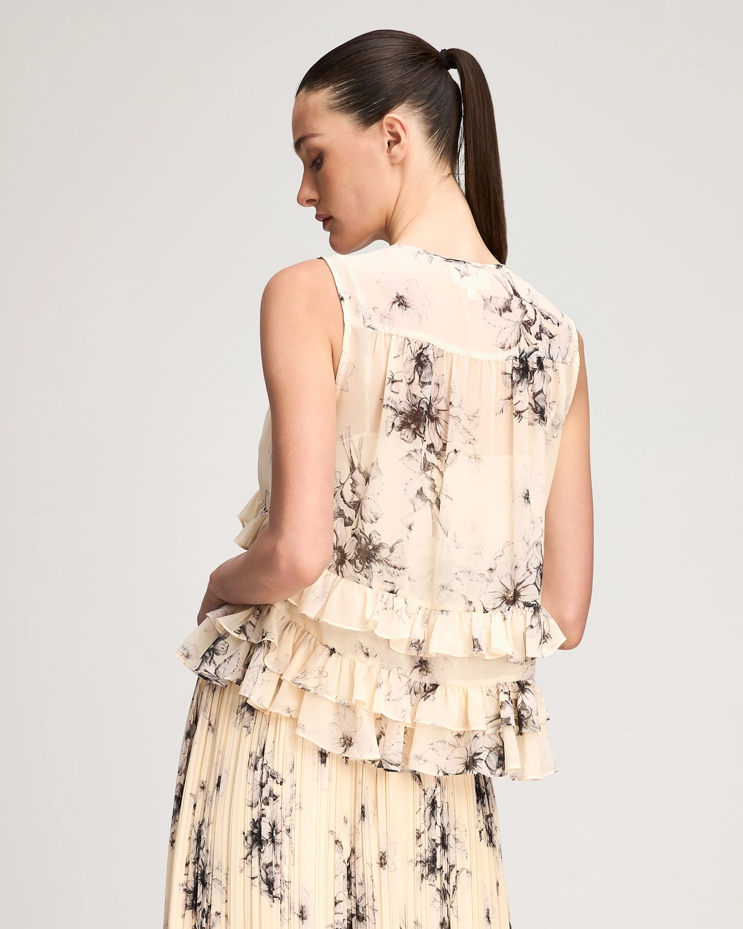 Cinq a Sept Hand sketched Floral Ariette Top