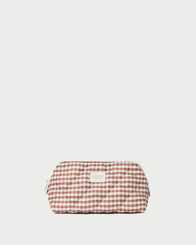 Loeffler Randall Georgette Brown Gingham Mini Cosmetic Pouch