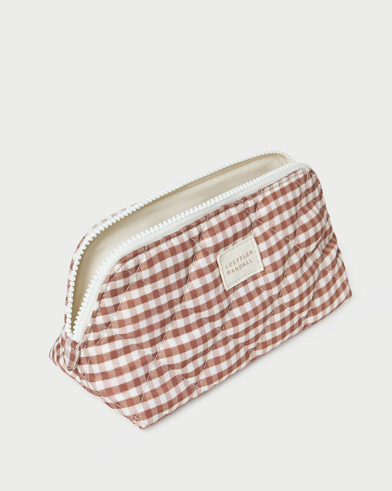 Loeffler Randall Georgette Brown Gingham Mini Cosmetic Pouch