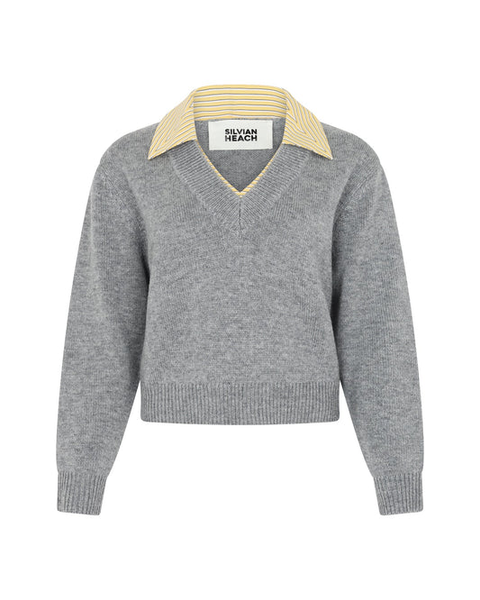 Silvian Heach Gray Pullover with Contrasting Collar