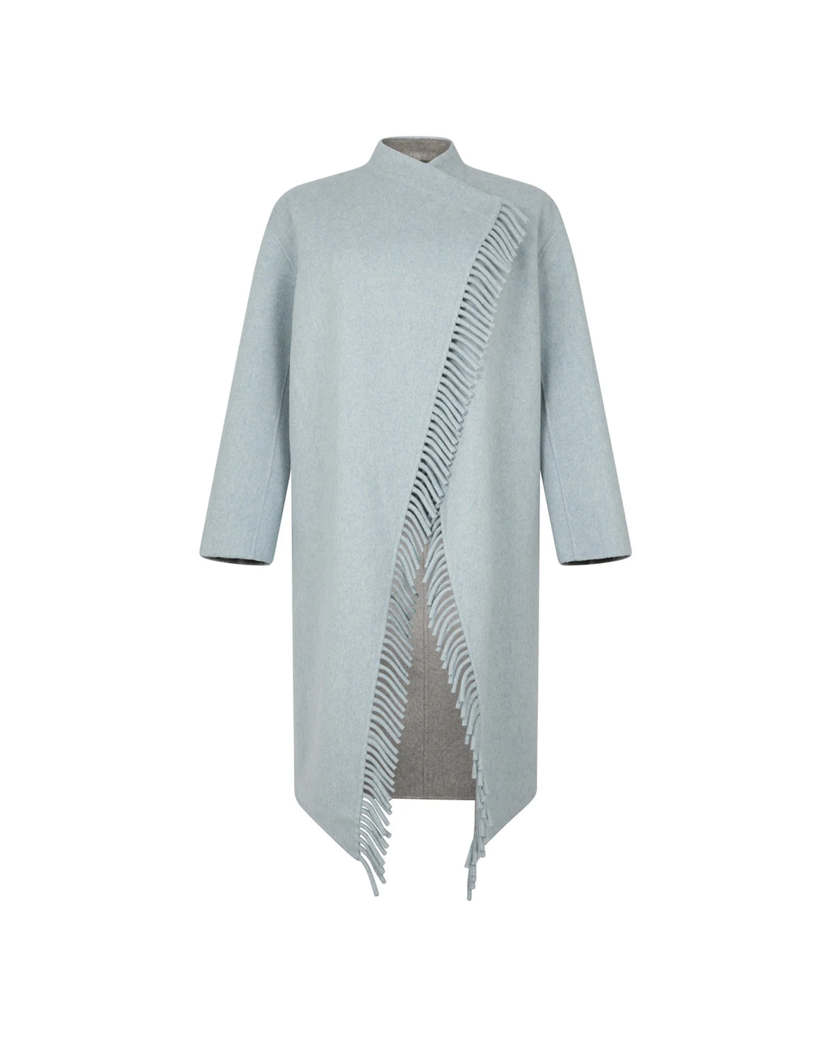 Silvian Heach Asymmetric Coat with Cascading Fringes