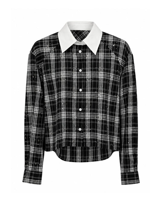Silvian Heach Cropped Stardust Shirt with Contrast Collar