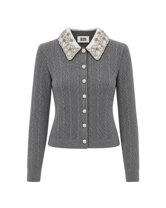 Silvian Heach - Cropped Cardigan with Lace Collar