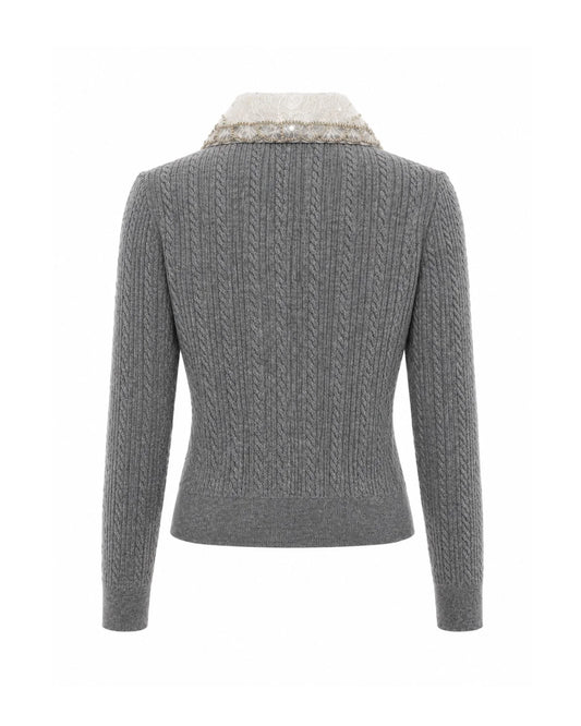 Silvian Heach - Cropped Cardigan with Lace Collar
