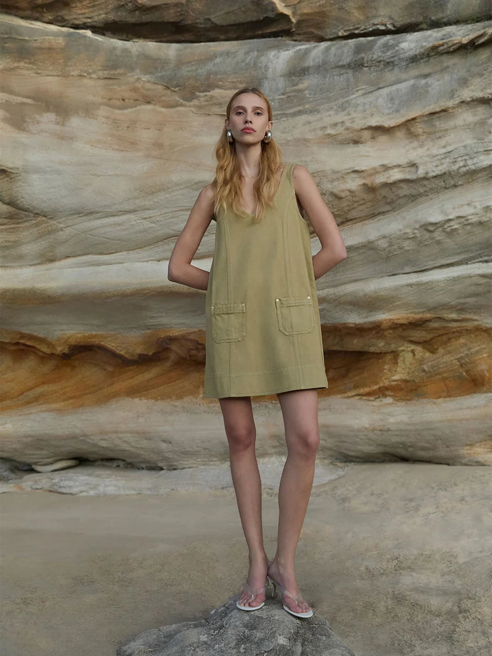 Kivari Ilaria Denim Mini Dress- Olive