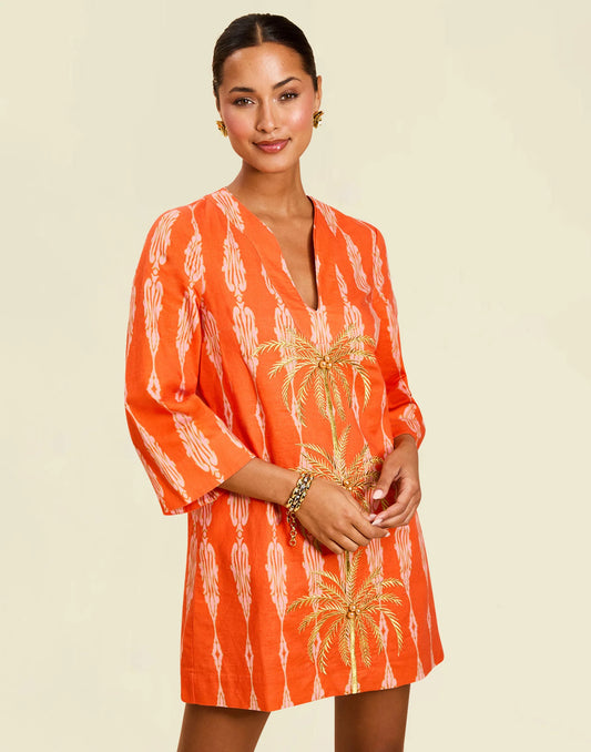 Mestiza Caftan Mini Dress Hibiscus Mosaic