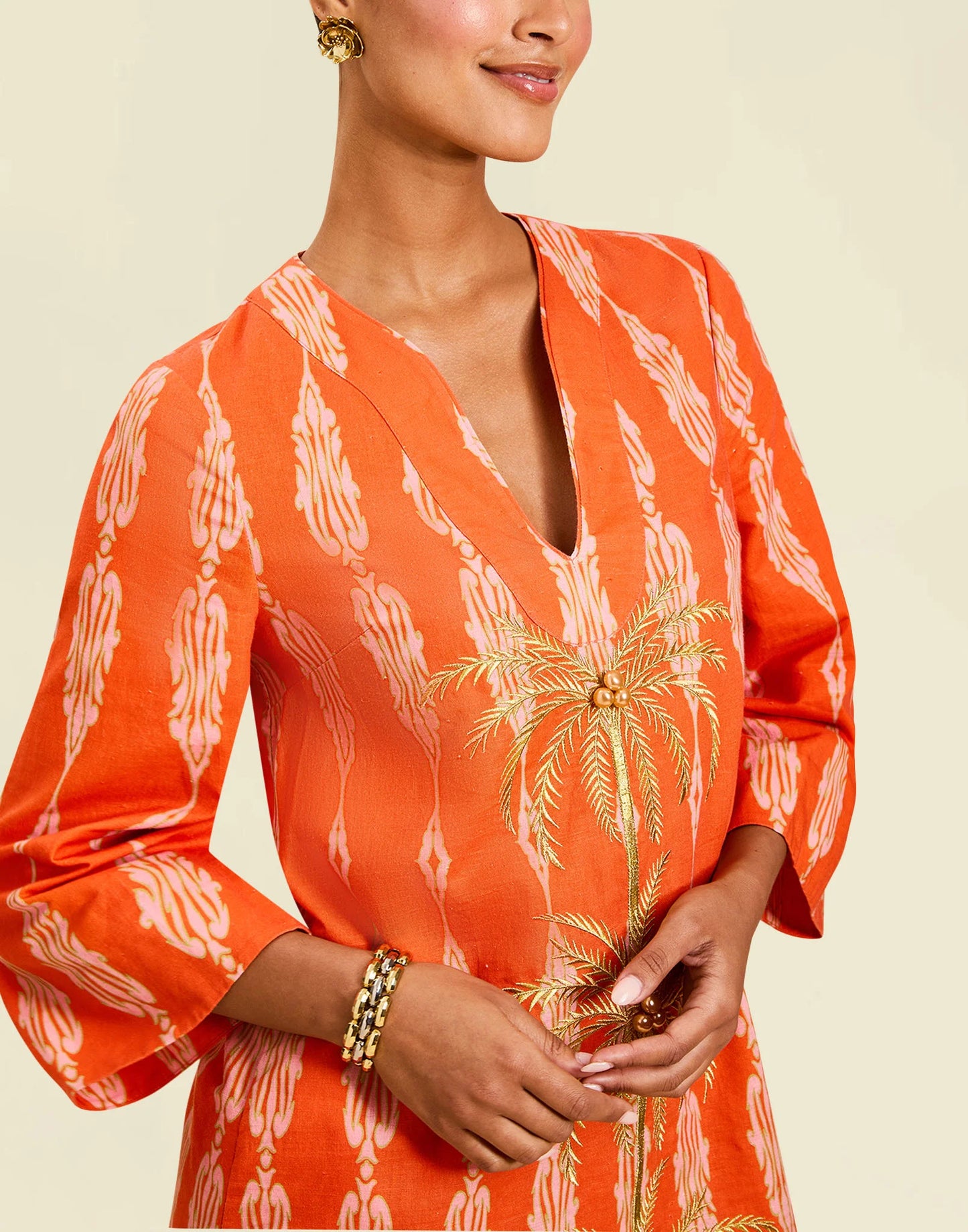 Mestiza Caftan Mini Dress Hibiscus Mosaic