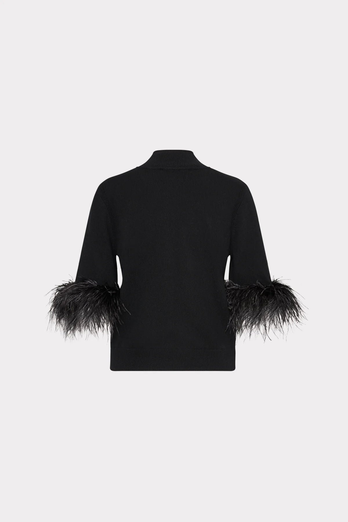 Short sleeve mock neck feather sweater-Black-Milly