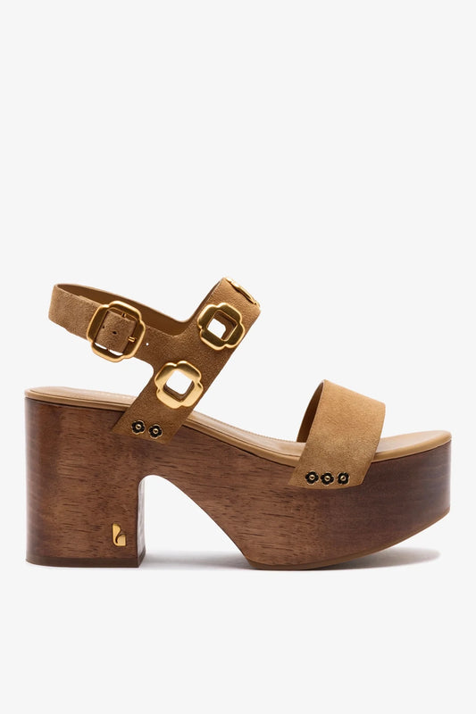Larroude Miso Wooden Platform Sandal in Peanut